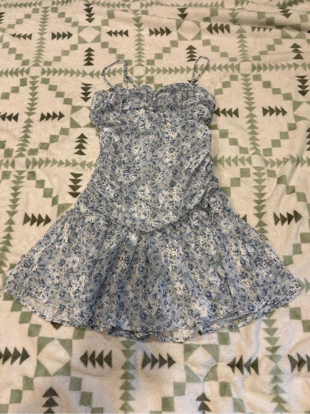 Storia Blue Floral Sundress with Ruffled Skirt